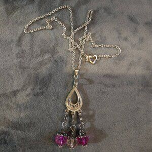 Pink dangle silver necklace/dangle is sterling silver